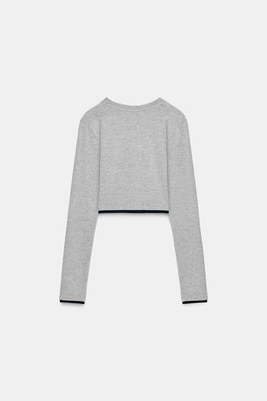 MOCK LAYER CROP T-SHIRT - Grey marl by Zara - Image 7