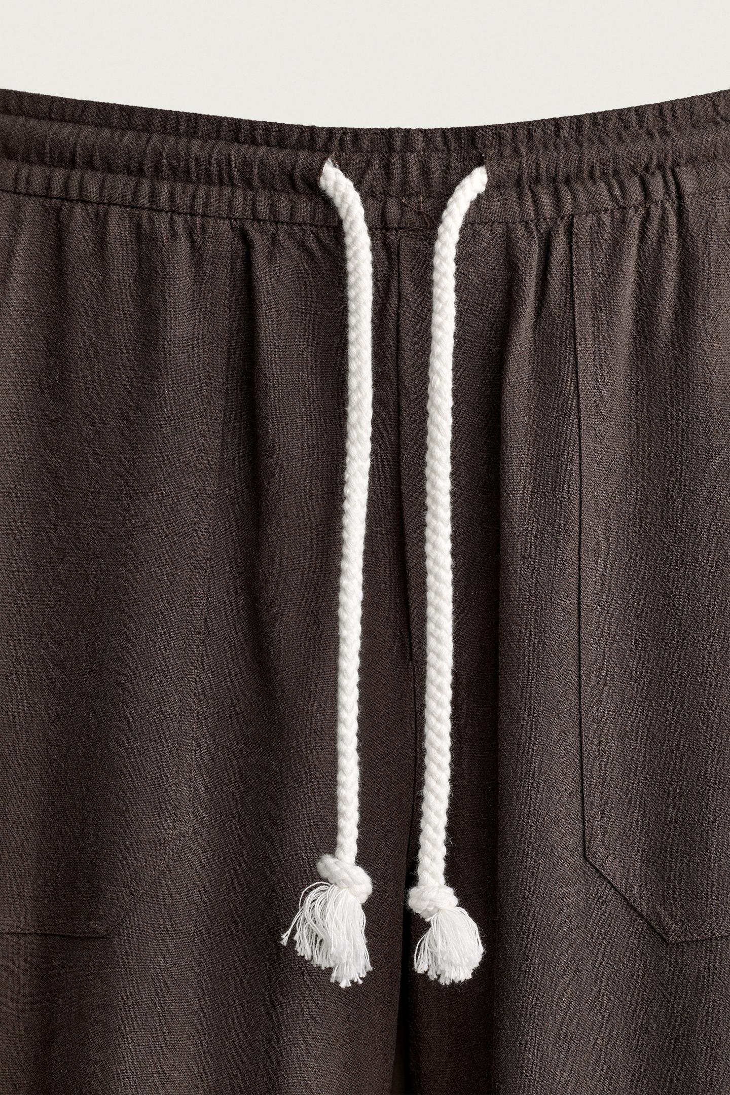 Мужские брюки Zara Viscose-Linen Relaxed-Fit, цвет: Коричневый — фото 7