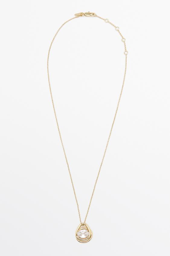 Zara Irregular crystal oval necklace - Golden - Image 0