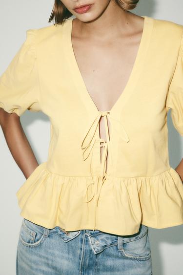 CONTRAST RIBBON TOP - Yellow by Zara