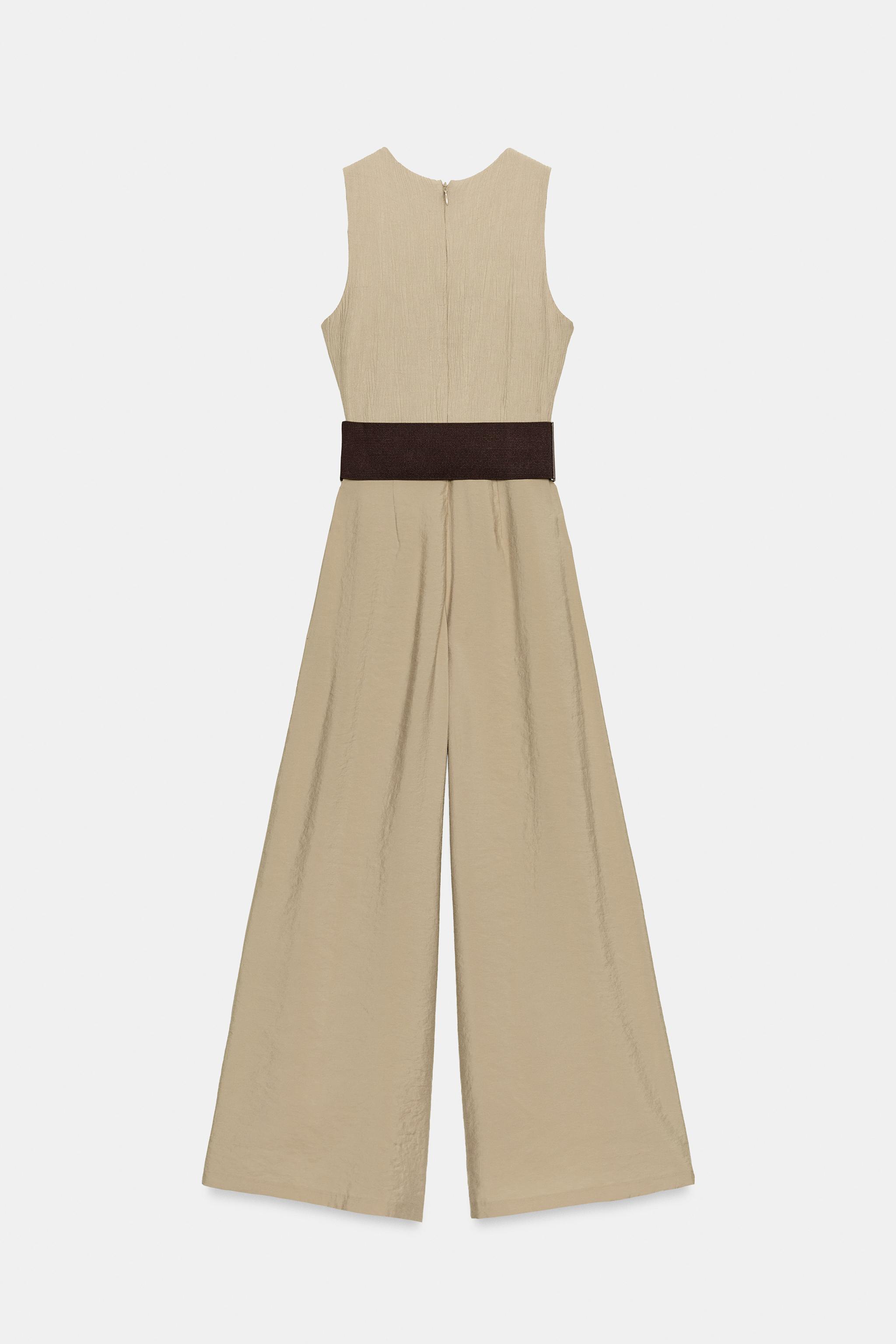 COMBINED WIDE-LEG BELTED JUMPSUIT