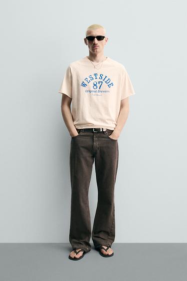 T-SHIRT RELAXED FIT MET VERWASSEN TEKST - Gebroken wit van Zara - Afbeelding 0