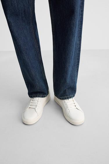 LEATHER LACE-UP TRAINERS - White by Zara