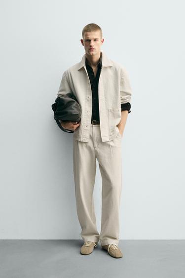 RELAXED FIT PINSTRIPED CHINOS - Ecru by Zara