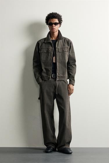 PANTALÓN RELAXED FIT RAYAS - Botella oscuro de Zara - Imagen 0