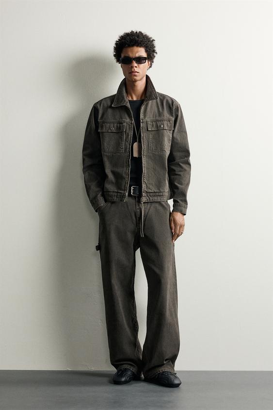 PANTALÓN RELAXED FIT RAYAS - Botella oscuro de Zara - Imagen 0