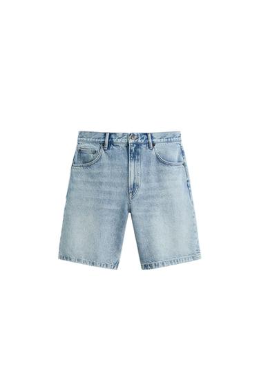 Zara REGULAR FIT DENIM SHORTS - Light blue