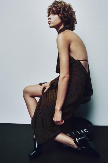 Zara POLKA DOT SCARF MAXI DRESS - Brown