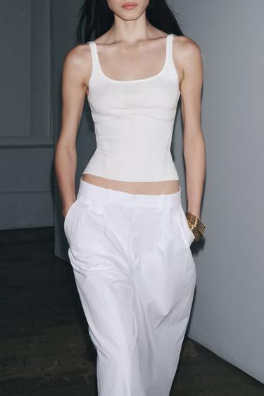 ÁO DỆT KIM CHIẾT EO - Màu trắng từ Zara