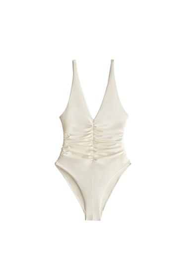Zara GATHERED BEACH SWIMSUIT - Ecru