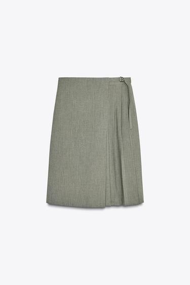 FALDA PANTALÓN ASIMÉTRICA PLISADA - Khaki claro de Zara