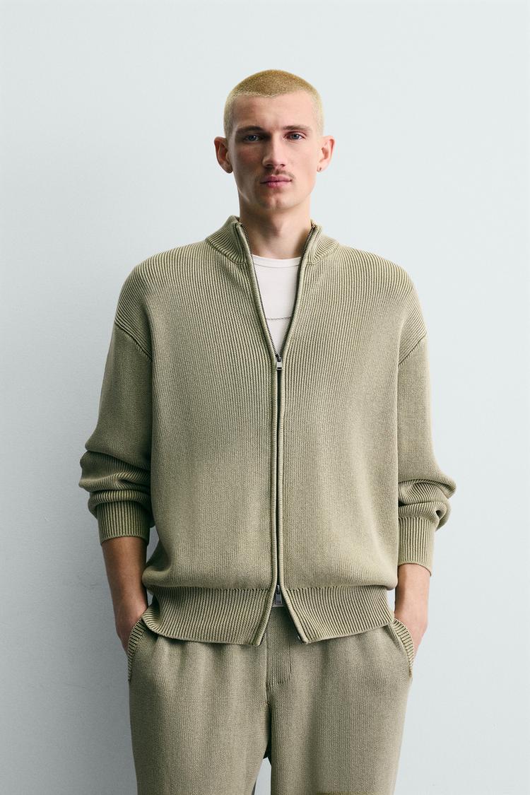 ZARA WASHED TEXTURED KNIT CARDIGAN