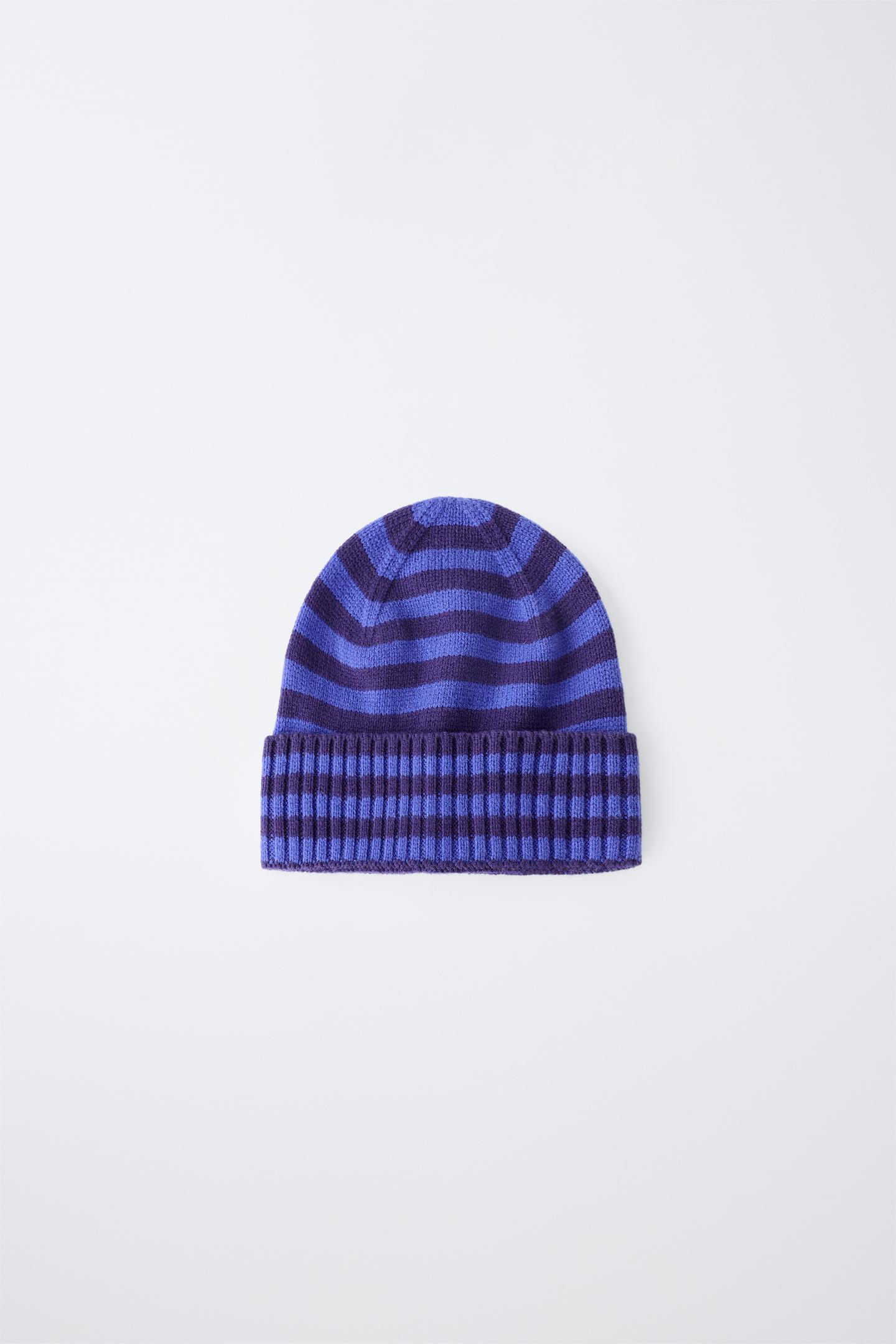 Детская шапка Zara 0FR. Paris X ZARA Striped Knit Beanie, цвет: Синий — фото 2