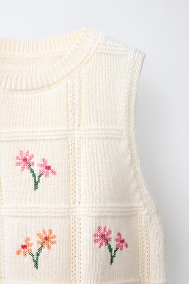 GILET EN MAILLE BRODÉ - Blanc cassé de Zara - Image 2