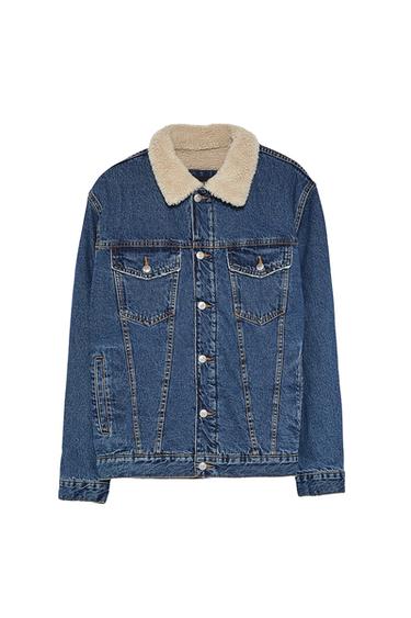 DENIM JACKET WITH FAUX SHEARLING