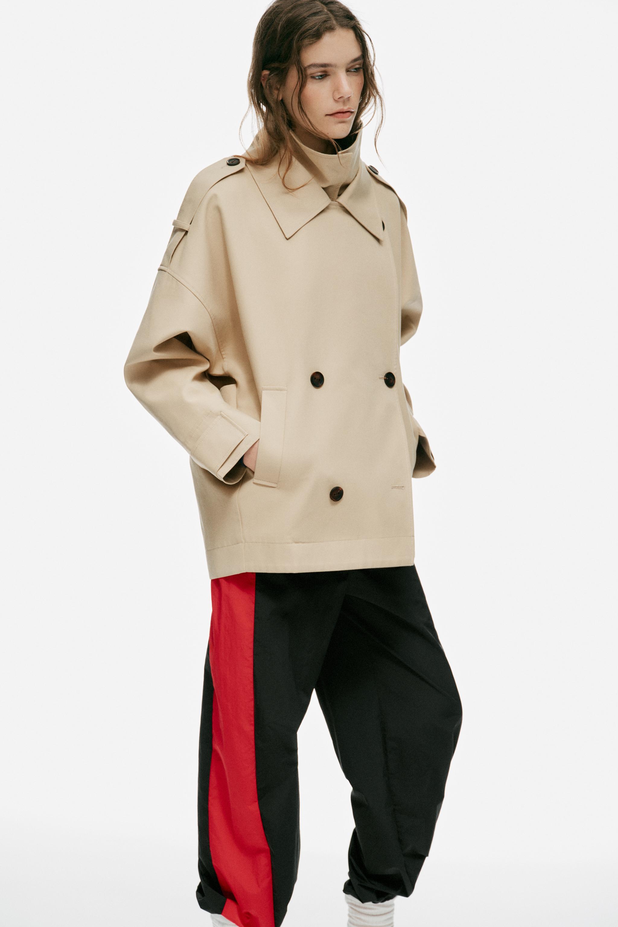 Zara KISA OVERSIZE DİK YAKALI TRENÇKOT görsel 4