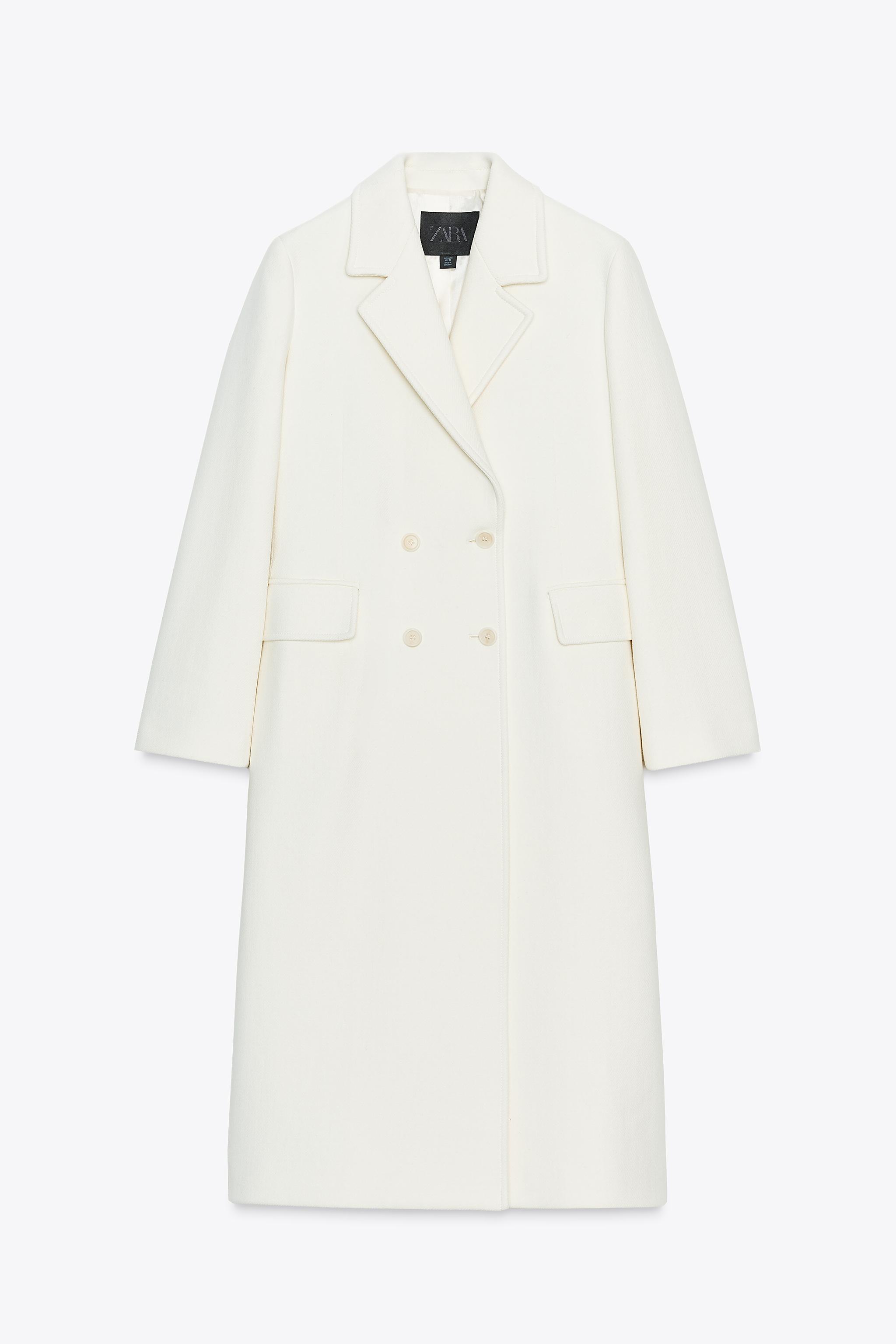 Zara White Wool Blend Coat Zara SS22 Wool Blend Double-Breasted