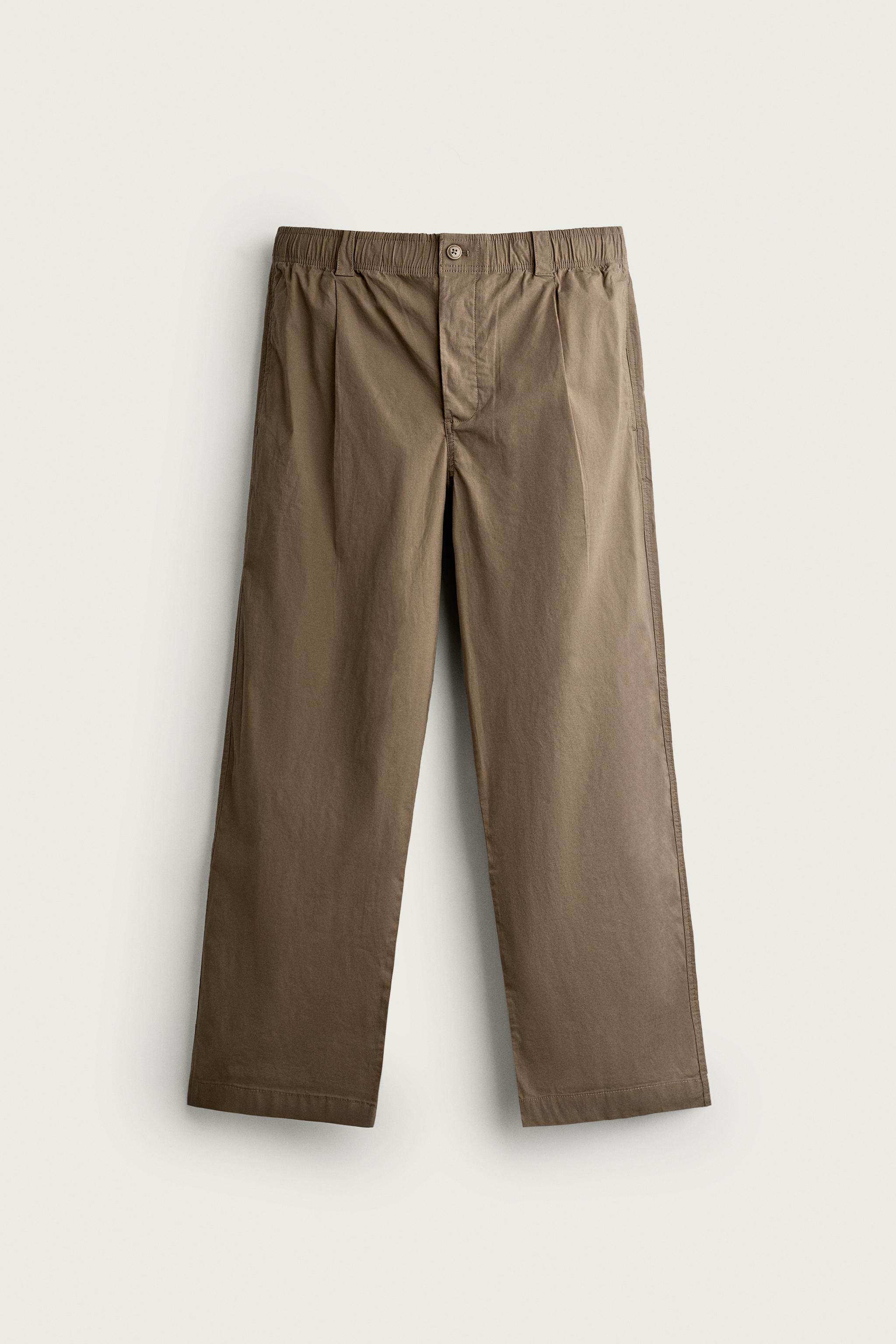 PLEATED RELAXED-FIT PANTS — Brown / Taupe
