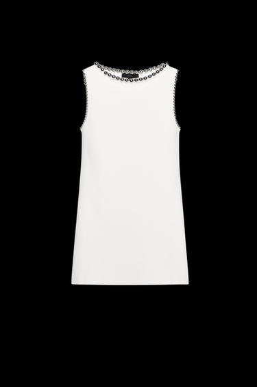 VESTIDO CORTO PUNTO BOLAS - Blanco de Zara - Imagen 0