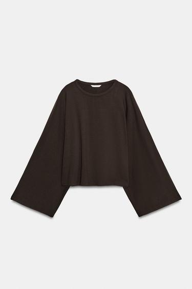 COTTON WIDE-SLEEVE T-SHIRT — Brown 1
