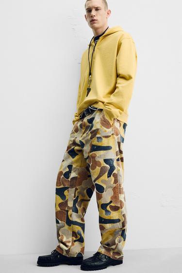 Zara PRINTED CARPENTER PANTS - Beige - Image 0