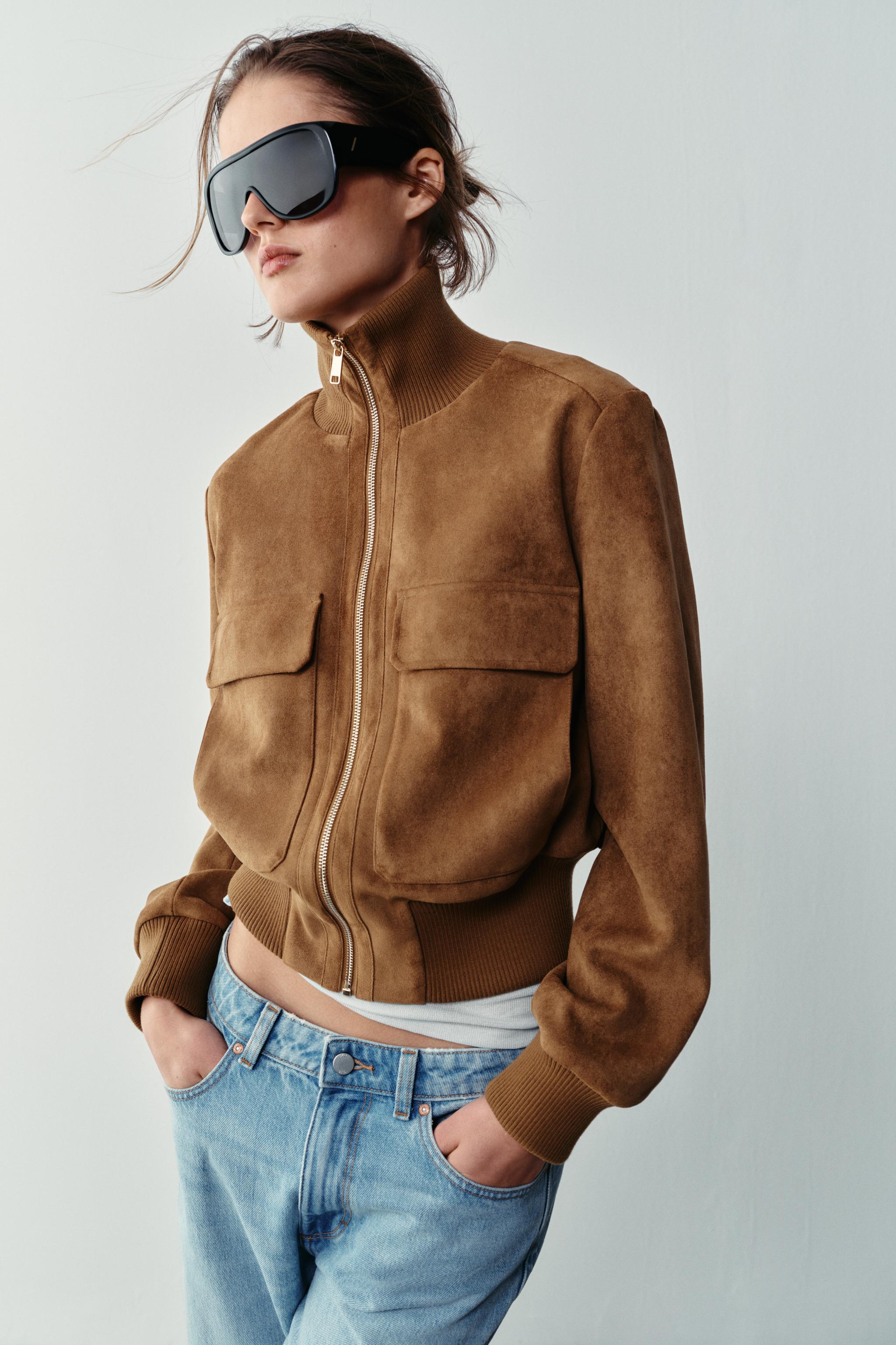 SUEDE-EFFECT BOMBER JACKET