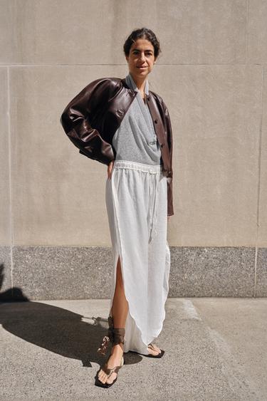 PANTALON LIN À OUVERTURES ZW COLLECTION - Blanc de Zara