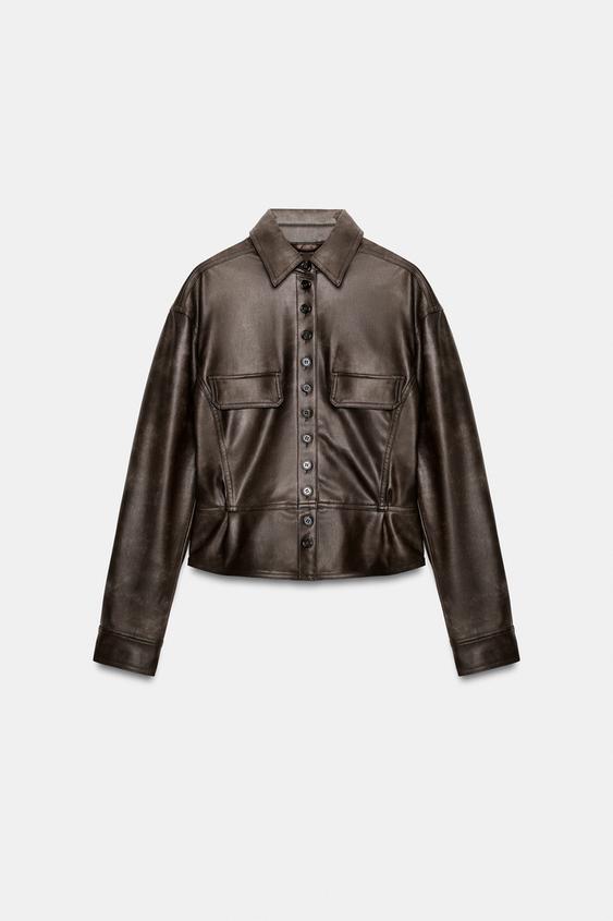 ZW COLLECTION LEATHER EFFECT JACKET - Brown by Zara - Image 0