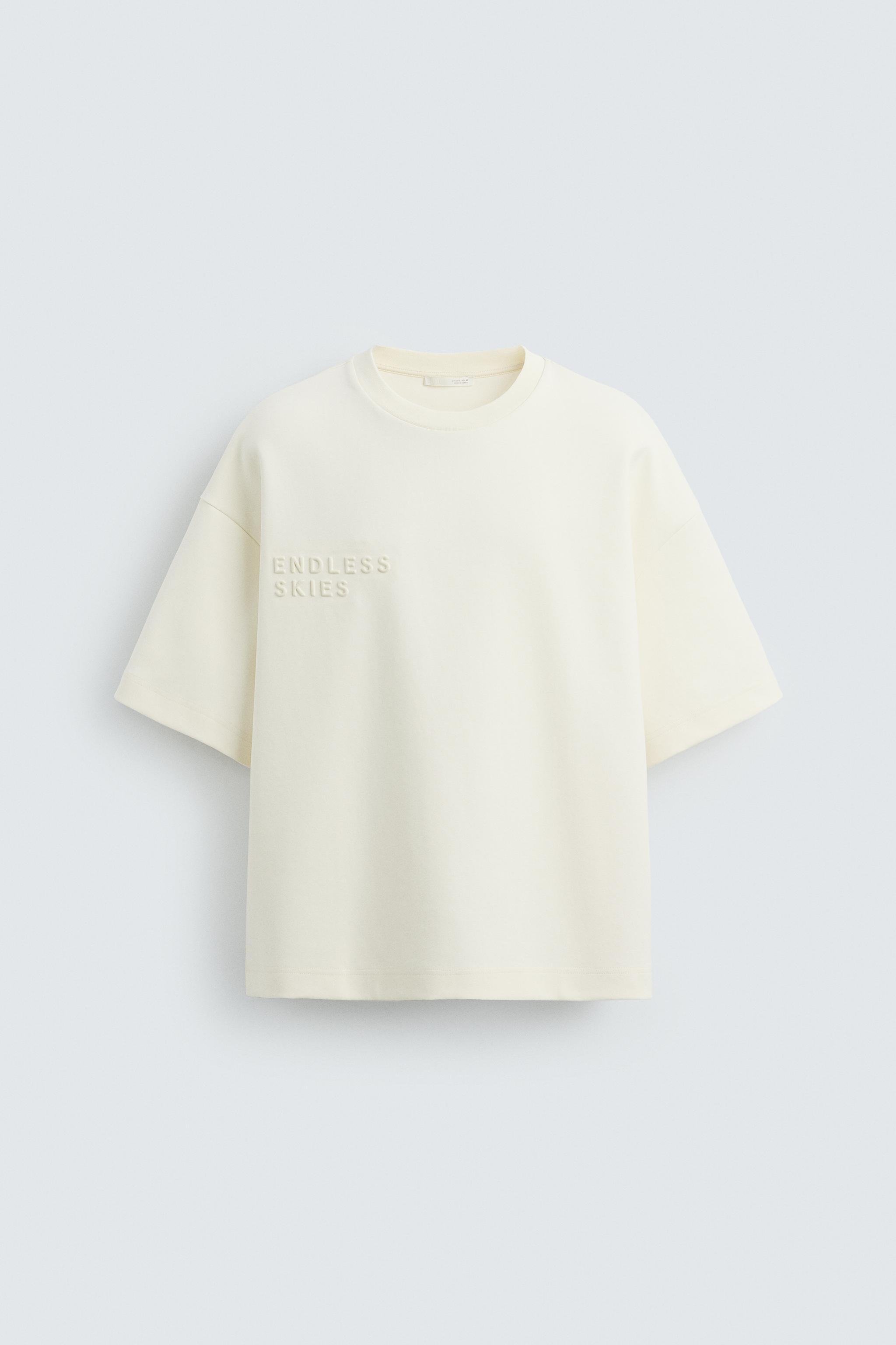 ★ドイツ発*ZARA*新作*SLOGAN エンボスTシャツ/OYSTER-WHITE★ EMBOSSED SLOGAN T-SHIRT - Oyster-white | ZARA Australia