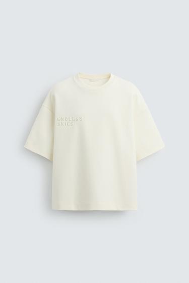 CAMISETA TEXTO GRABADO - Blanco roto de Zara