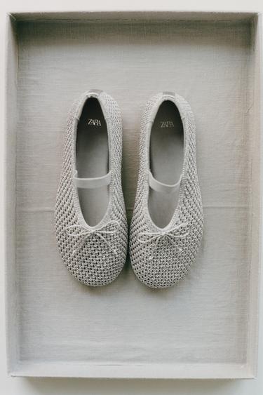 CROCHET BALLET FLATS - Silver by Zara