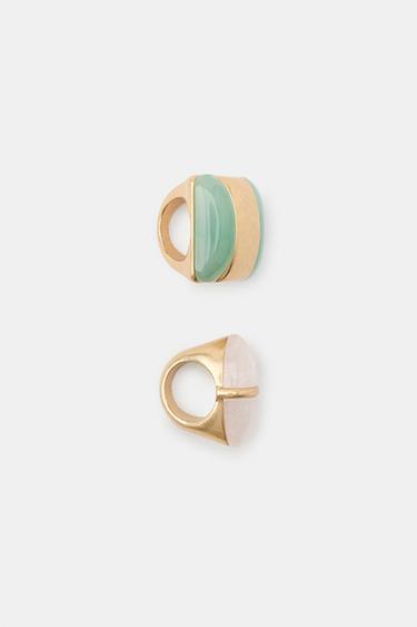 PACK OF 2 RESIN STONE RINGS - Golden by Zara - Image 2