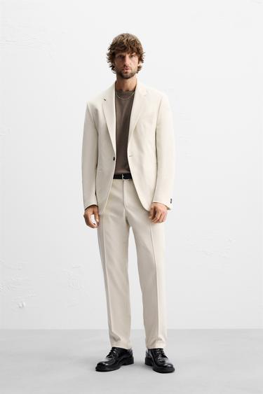 Zara TEXTURED SUIT JACKET - Ecru - Image 0
