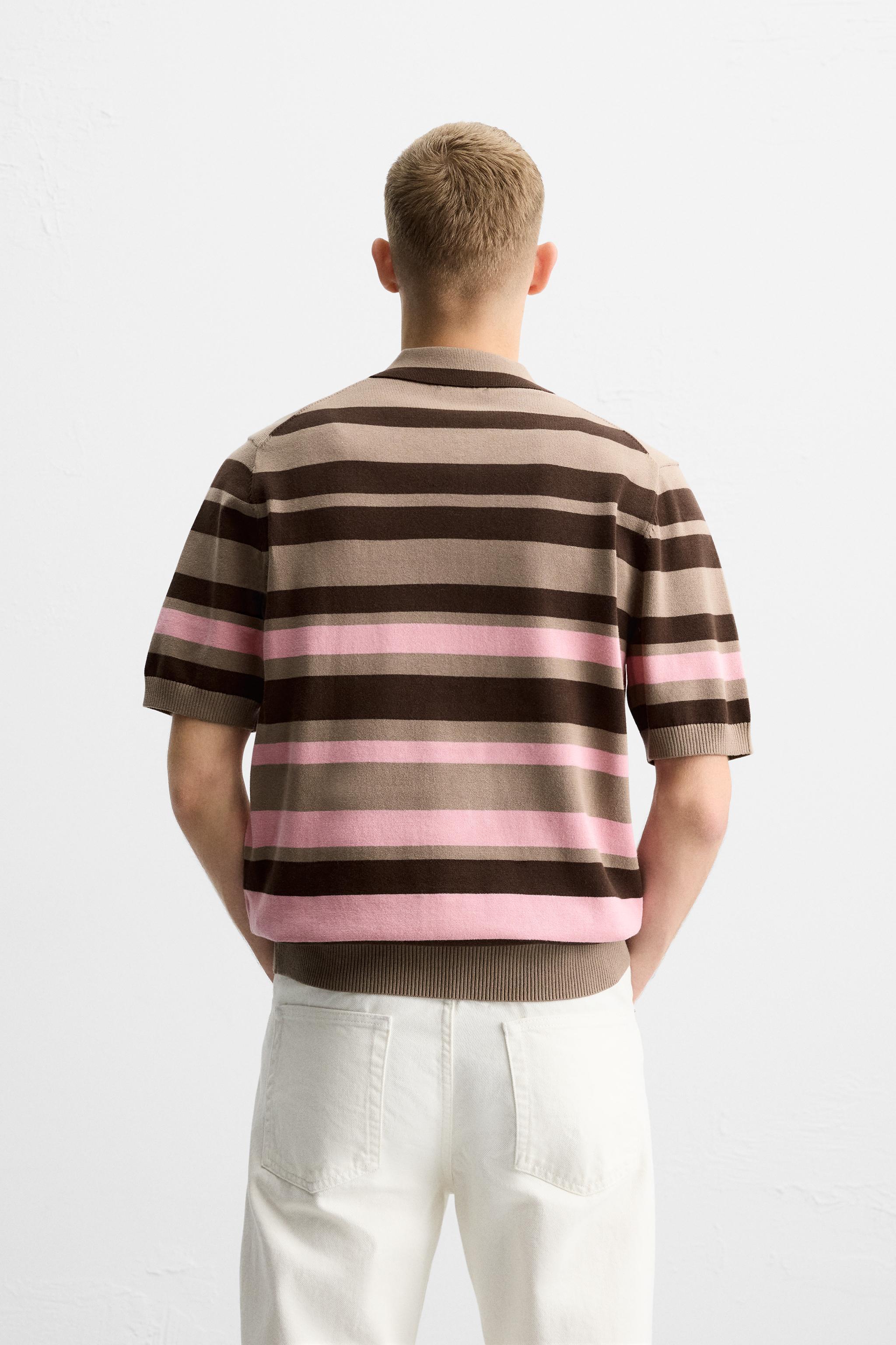 320 　keboz JACQUARD STRIPE KNIT POLO JACQUARD STRIPED KNIT POLO SHIRT - Brown | ZARA United States