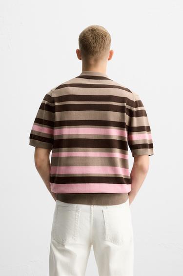 STRIPED JACQUARD KNIT POLO SHIRT - Brown by Zara - Image 2