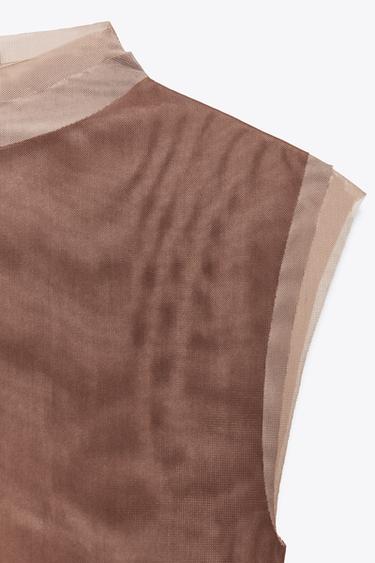 TULLE HIGH NECK T-SHIRT - Brown by Zara - Image 6