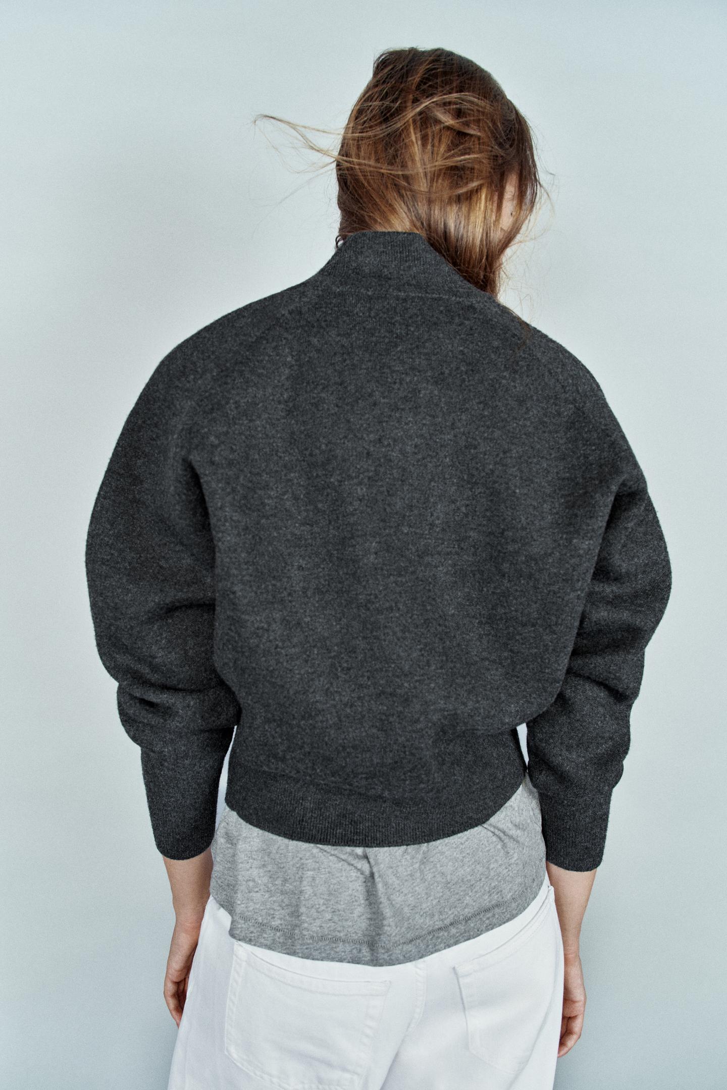 Женская куртка Zara Knit Bomber, цвет: Антрацитовый серый — фото 6