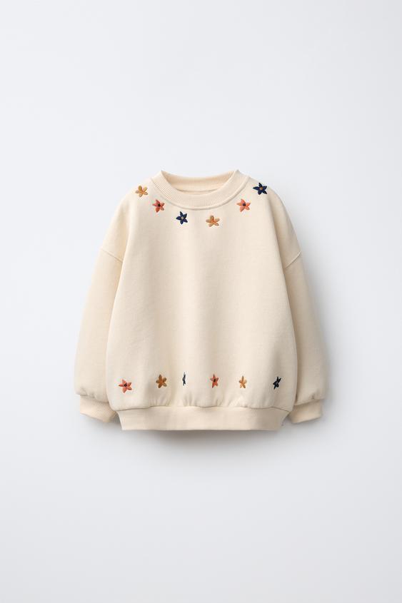 EMBROIDERED FLORAL SWEATSHIRT - Vanilla de Zara - Imagen 0