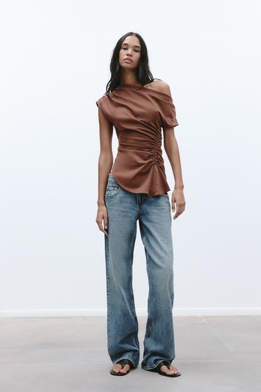 ASYMMETRIC RUFFLED TOP - Terracotta by Zara