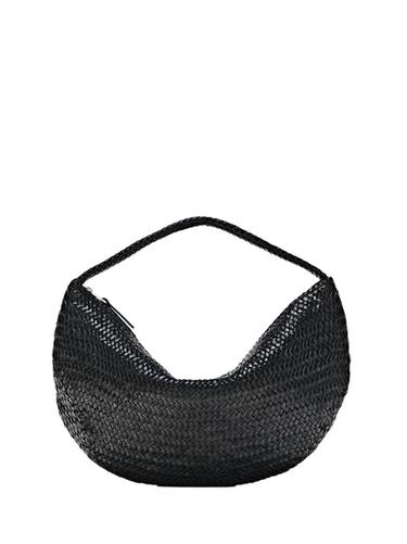 Zara Braided leather half-moon bag - Black