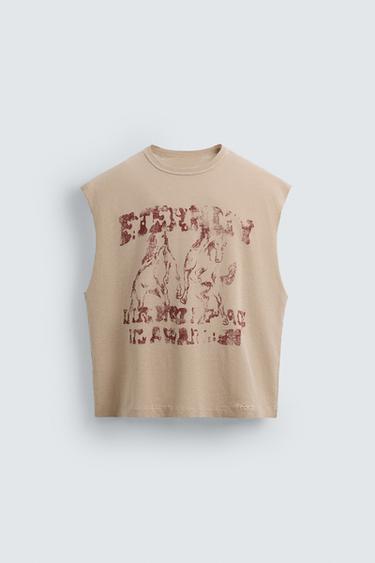 CAMISETA TANK PUNTO ESTAMPADO - Beige de Zara