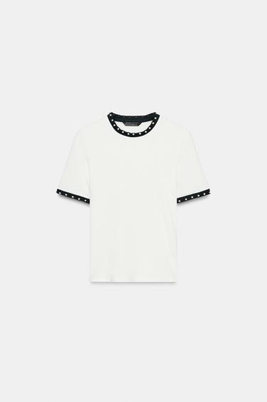CAMISETA TRICOT PERLA - Blanco de Zara