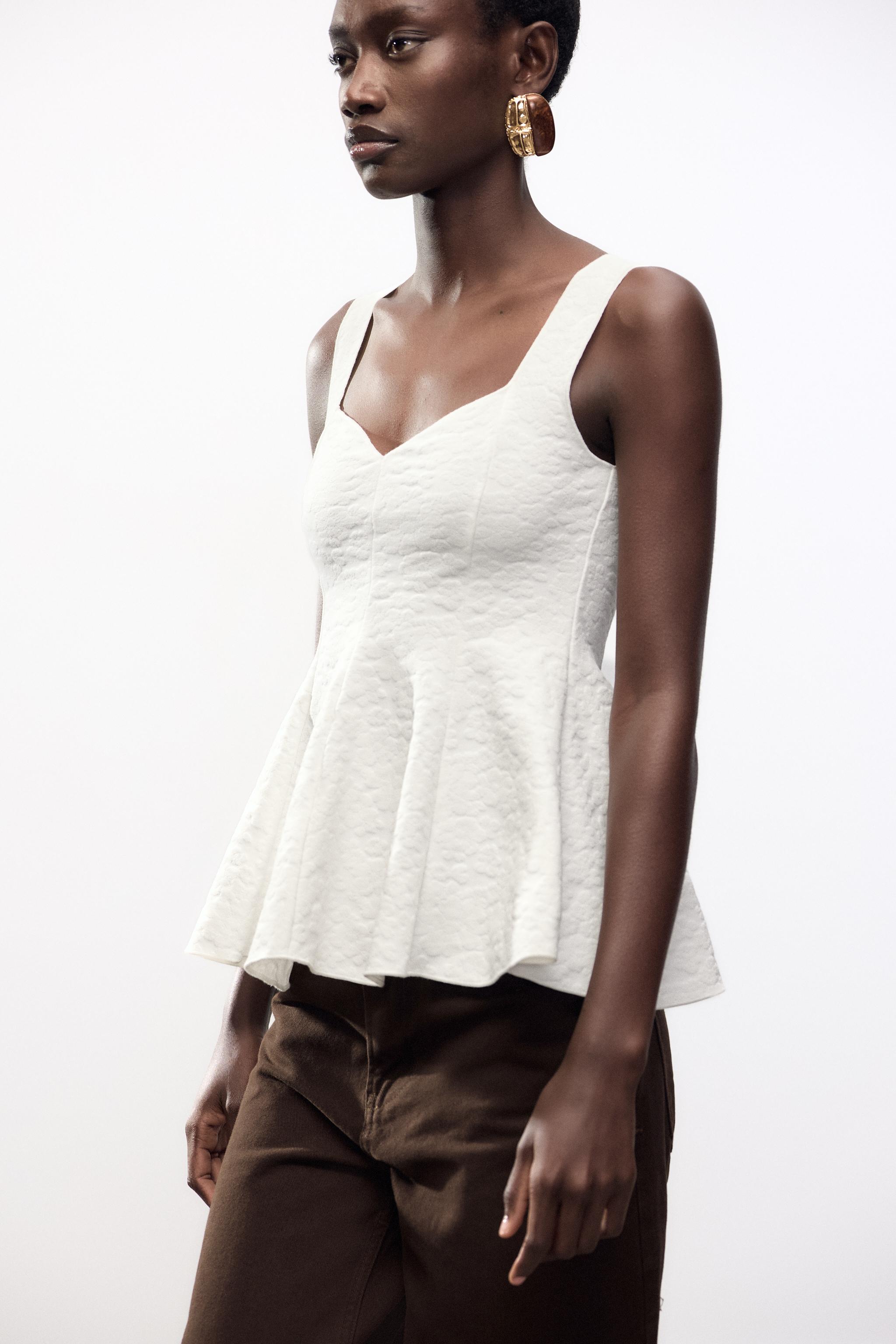 STRETCH JACQUARD PEPLUM TOP - Oyster-white | ZARA United States