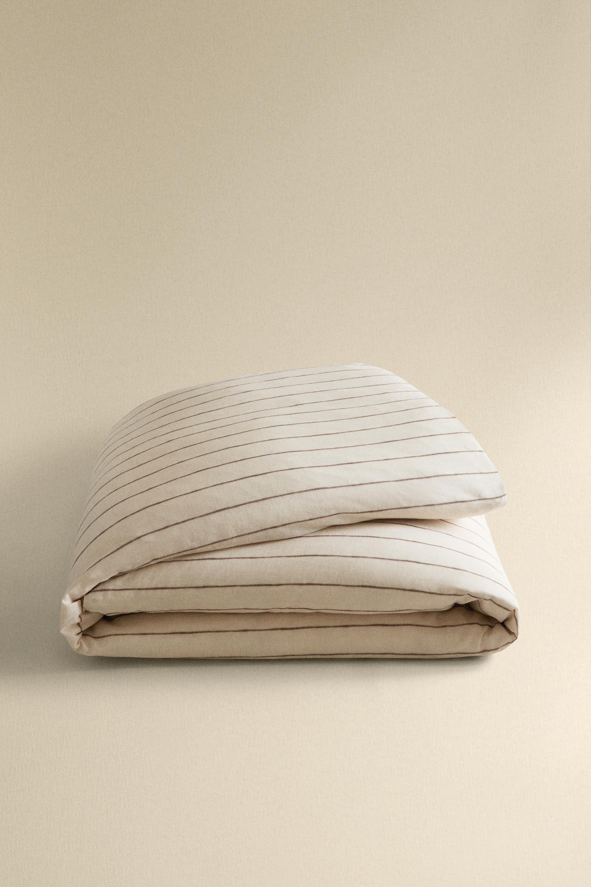 STRIPED COTTON AND LINEN DUVET COVER