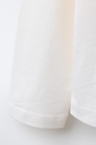 T-SHIRT WITH FLOCKED SLOGAN - Ecru by Zara - Image 3