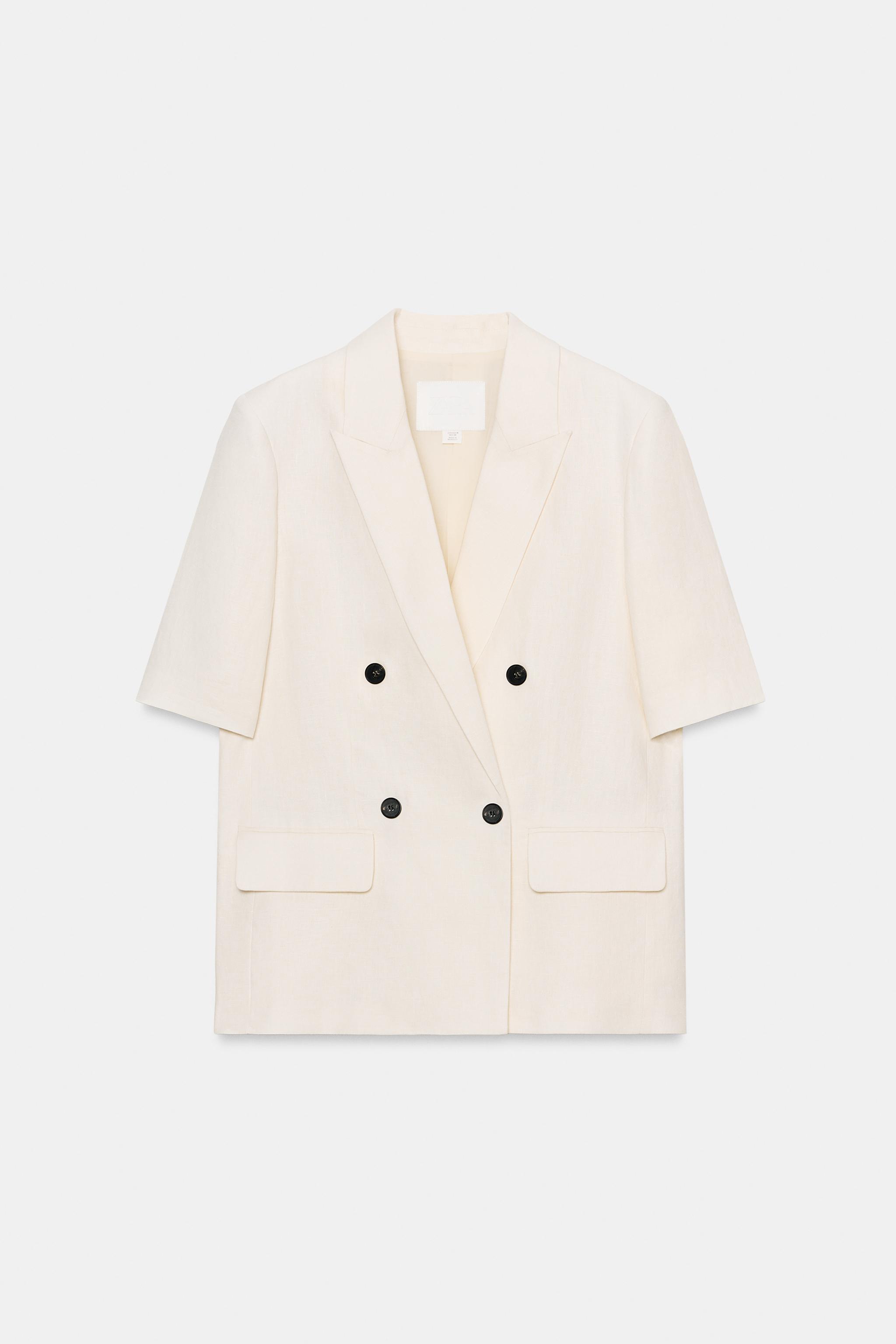 ZW COLLECTION SHORT SLEEVE LINEN BLAZER - Ecru | ZARA United States ZW COLLECTION SHORT SLEEVE LINEN BLAZER - Ecru | ZARA United States