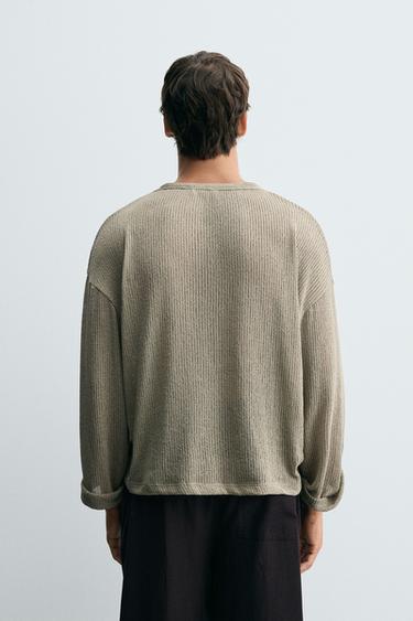 OPENWORK TEXTURED T-SHIRT - Brown / Taupe by Zara - Image 2