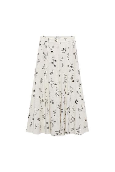 EMBROIDERED LINEN BLEND SKIRT