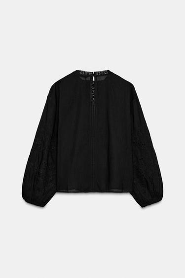 CHEMISE BRODERIES ET ENTRE-DEUX ZW COLLECTION - Noir de Zara - Image 4