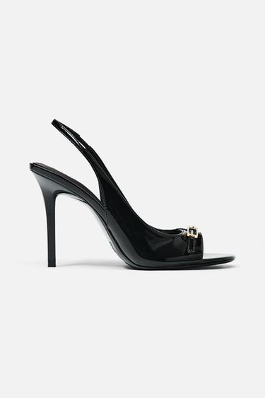 HIGH-HEELED PATENT-EFFECT SANDALS - Black by Zara